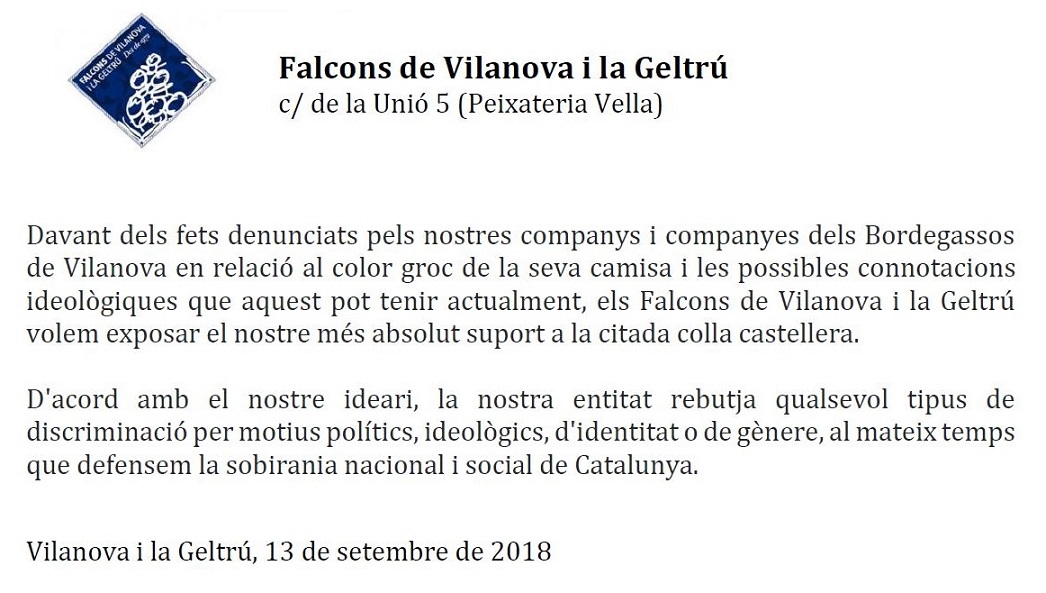 Comunicat en suport amb els Bordegassos de Vilanova